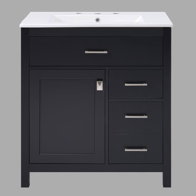 Compact 30" Bathroom Vanity with Ceramic Sink, Ample Storage, Soft-Close Features for Small Spaces