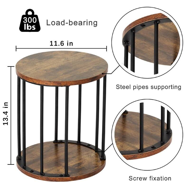 Small Round Wooden Step Stool for Kids Adults - 11.81"D x 11.81"W x 13.58"H