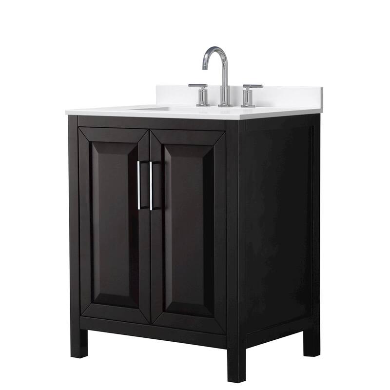 Wyndham Collection WCV252530S-QTZ-US3MXX Daria 30" Free Standing - Dark Espresso / White Quartz Top / Polished Chrome