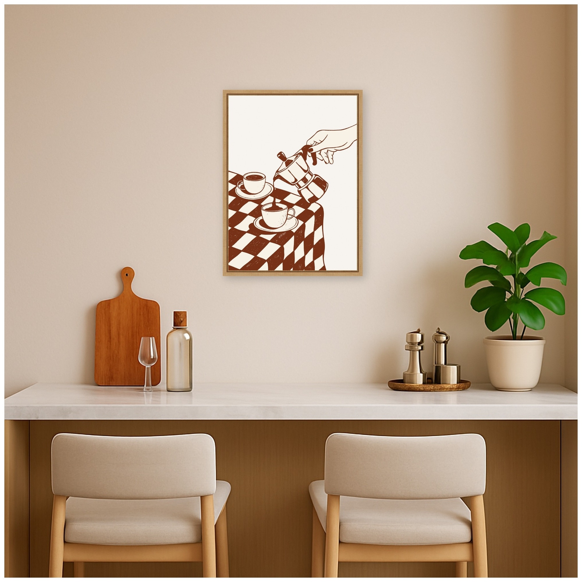 Kate and Laurel Coffee Lovers Espresso Pouring by Laura Moss Framed Canvas Wall Art Print