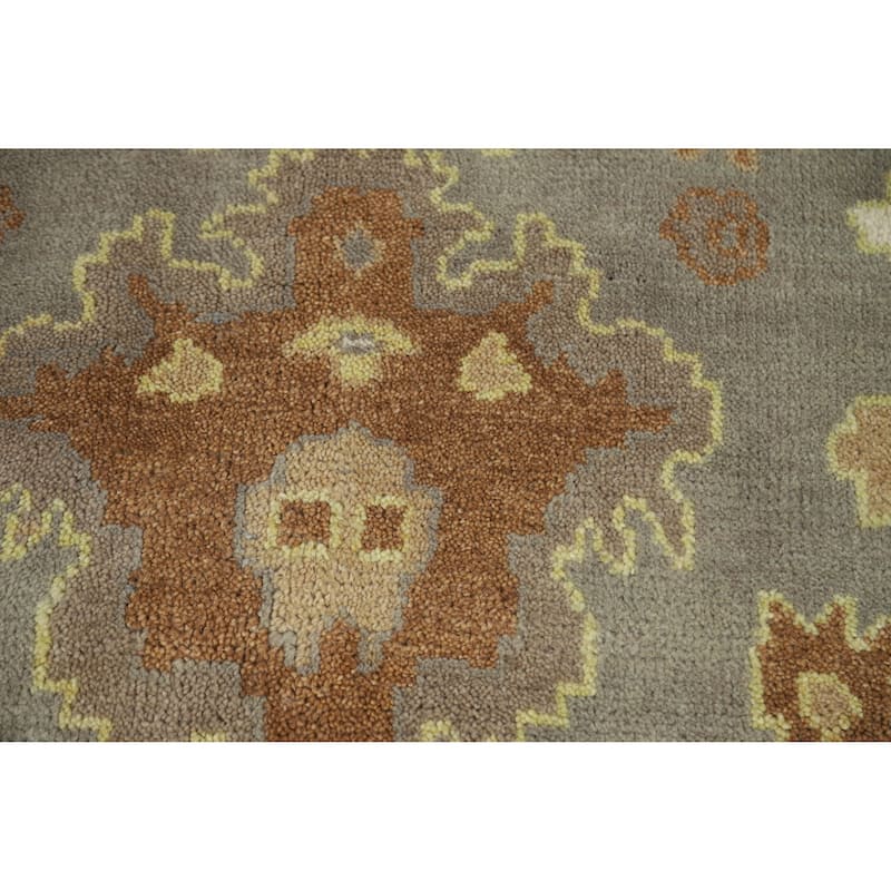 Gray Oushak Indian Area Rug Hand-Knotted Transitional Wool Carpet - 8'1" x 10'2"