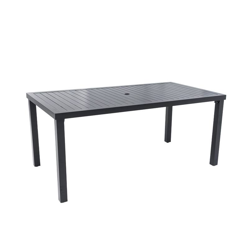 35.5''x67'' Outdoor Dining Table - Ember Black, Post-Leg, Umbrella Hole - 67.72" D x 35.5" W x 29.53" H