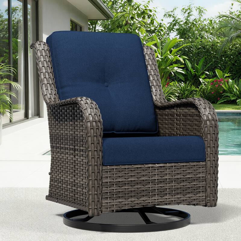 Cozywor Brown Wicker Patio Swivel Rocking Chair
