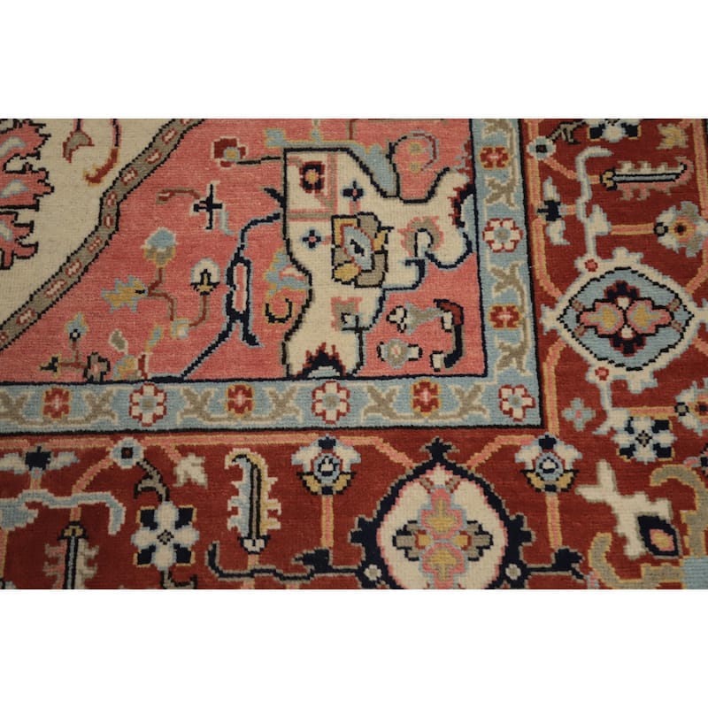 Hand Knotted Oriental 100% Wool Carpet Traditional Medallion Beige & Ivories Heriz (serapi) Area Rug - 8' 10'' X 5' 10''