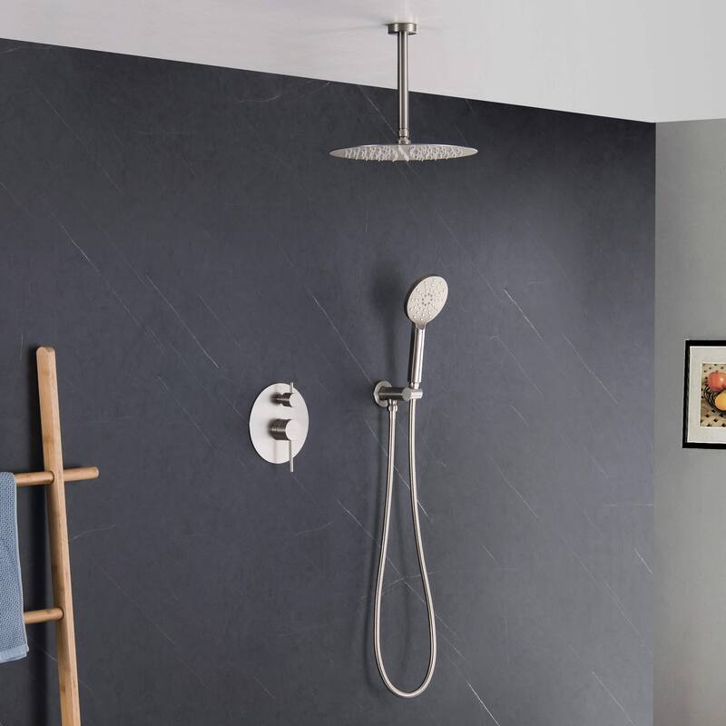 Circular Pressure Balanced Ceiling Mounted 2-Function Shower System with Rough In Valve