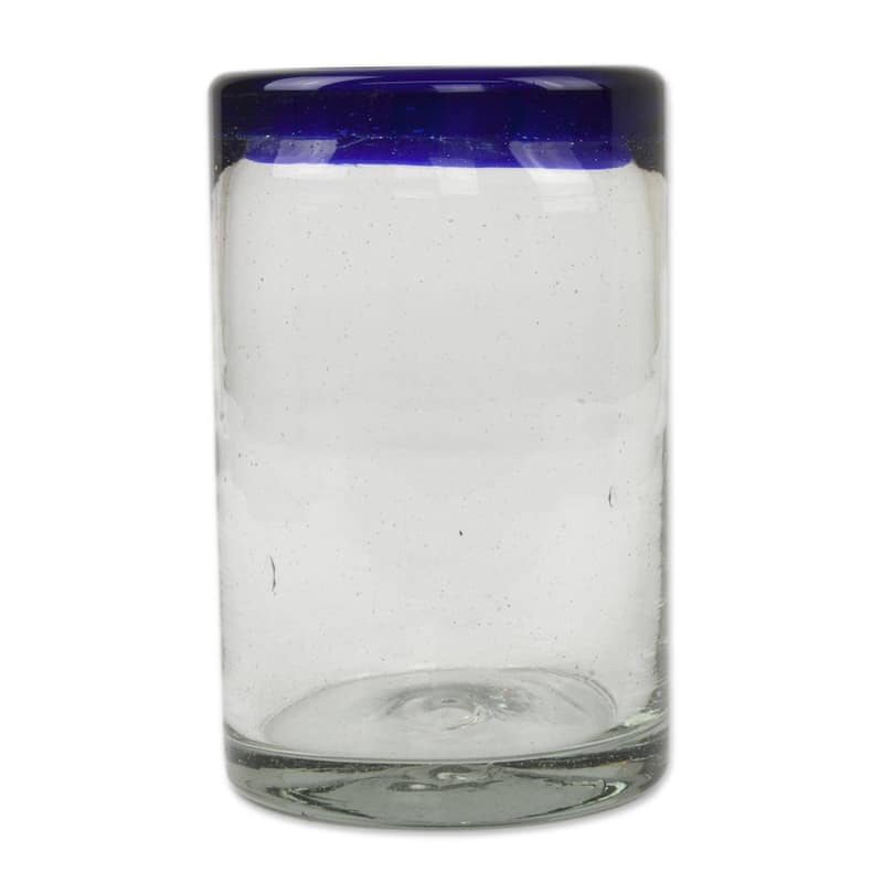 Handmade Blue Rim Glass Classic Drinking Set of 6 Glasses (Mexico)