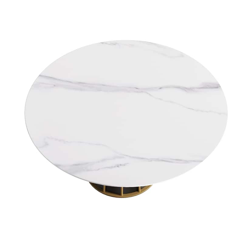 59'' White Round Dining Table with Lazy Susan, Sintered Stone Tabletop - N/A