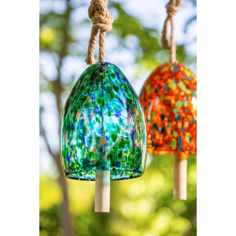 Art Glass Speckle Light Blue Bell Chime - Green