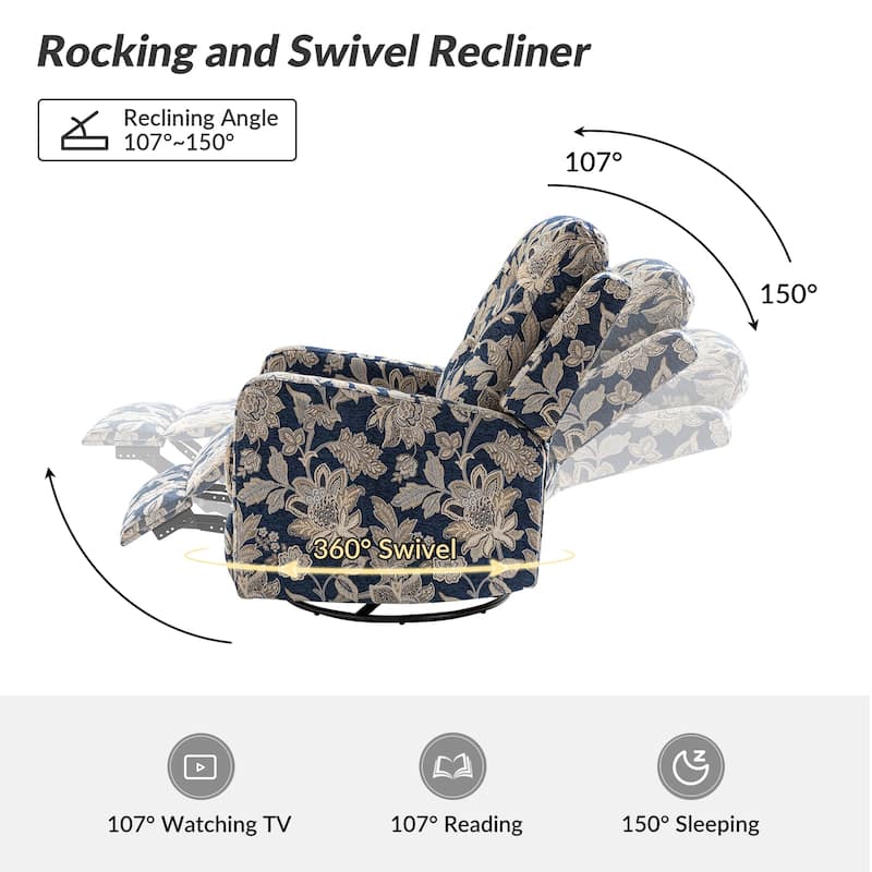 Arlette Floral Manual Swivel Recliner with Tufted Back Set of 2