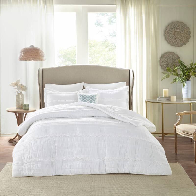 GDF Studio - Microfiber Ruffled Comforter Set with Decorative Pillow