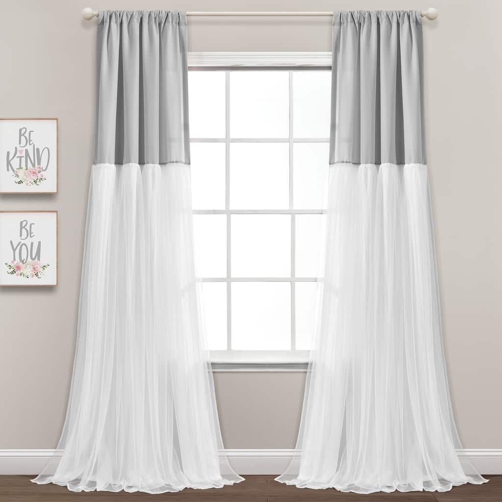 Lush Decor Tulle Skirt Colorblock Window Curtain Panel Pair - 84" x 40"