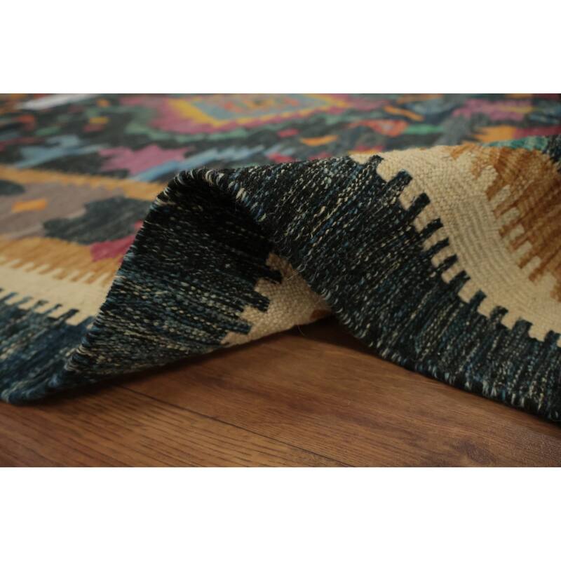 Hand Woven Oriental 100% Wool Carpet Southwestern Tribal Multi-Colored Kilim Area Rug - 9' 10'' X 6' 3''