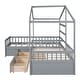 preview thumbnail 20 of 20, Twin Size House Platform Bed with 3 Storage Drawers, Wooden Daybed for 2, L -Shaped Double Bedframe with Roof & Fence