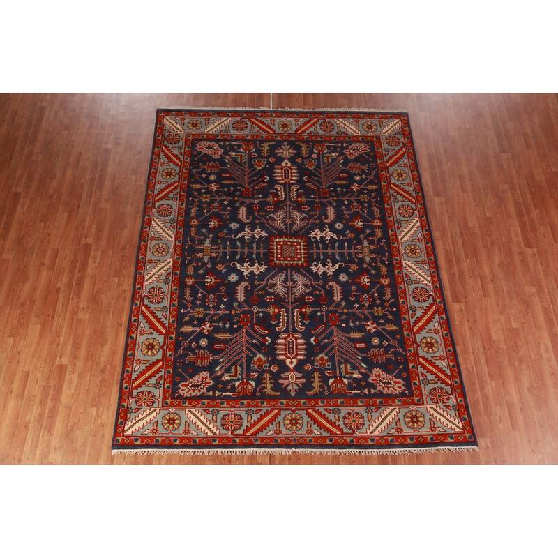 Hand Knotted Oriental 100% Wool Carpet Transitional All-Over Navy Blue & Blues Oushak Area Rug - 9' 11'' X 7' 9''