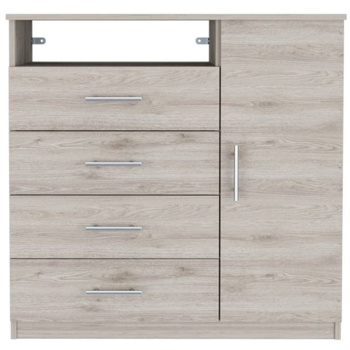 TUHOME Peru 4 Drawer Dresser with Vertical Cupboard & Open Shelf