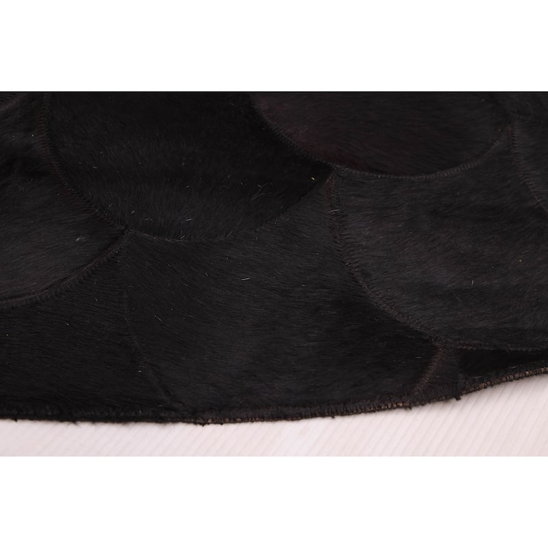 ECARPETGALLERY Handmade Cowhide Patchwork Black Leather Rug - 6'4 x 6'4
