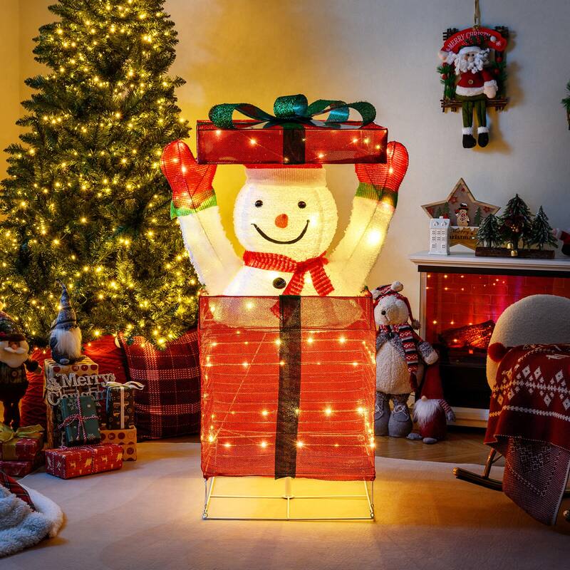 Costway Lighted Snowman in Gift Box Christmas Decoration with 100 LED - as pic shows - See Details