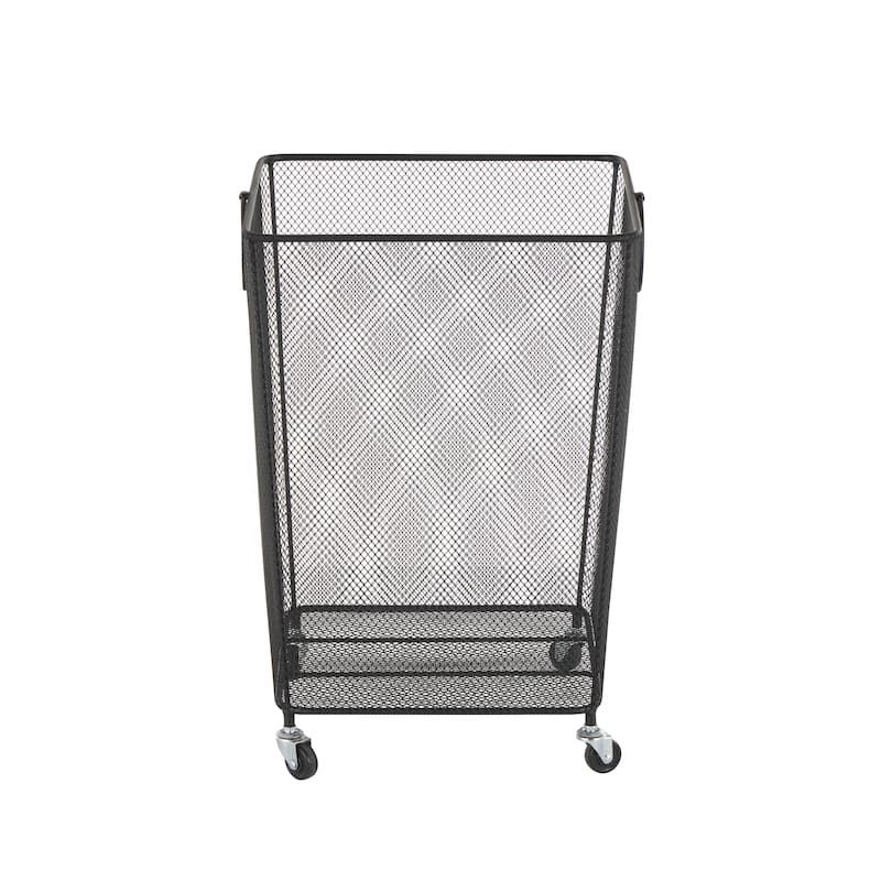 Metal Square Mesh Wire Rolling Laundry Storage Cart with Ring Handles - Black or Gold - Roche River Decor