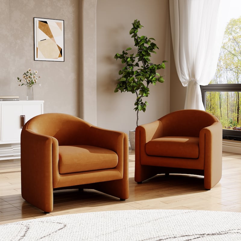 Modern 32.3" wide Upholstered Accent Chairs Set of 2 - Velvet - Orange&Velvet