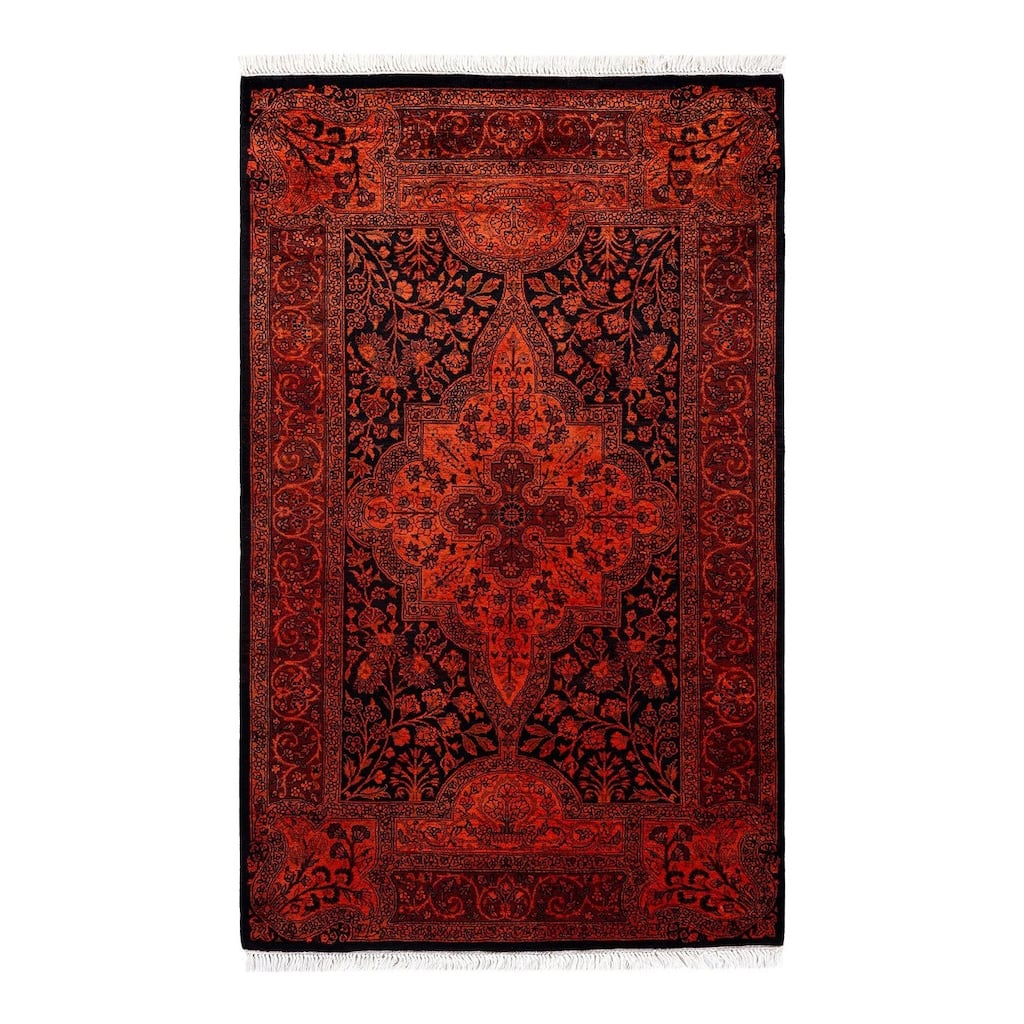 Overton Hand Knotted Wool Vintage Inspired Modern Contemporary Overdyed Orange Area Rug - 3' 2" x 5' 1"
