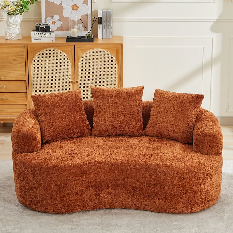 63.2" Modern Small Loveseat Sofa, Chenille Boneless Couch, Deep Seat Sofa with 3 Pillows - Orange