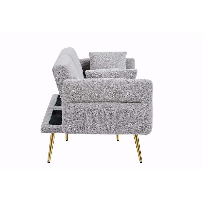 Modern Loveseat Sofa Bed - Teddy Upholstery with Side Pocket