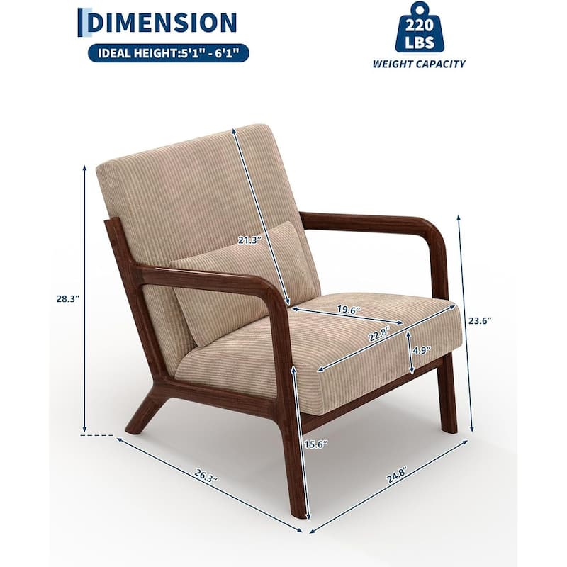 Modern Corduroy Accent Sofa Chair, Lounge Armchair with Lumbar Pillow for Living Room, Bedroom