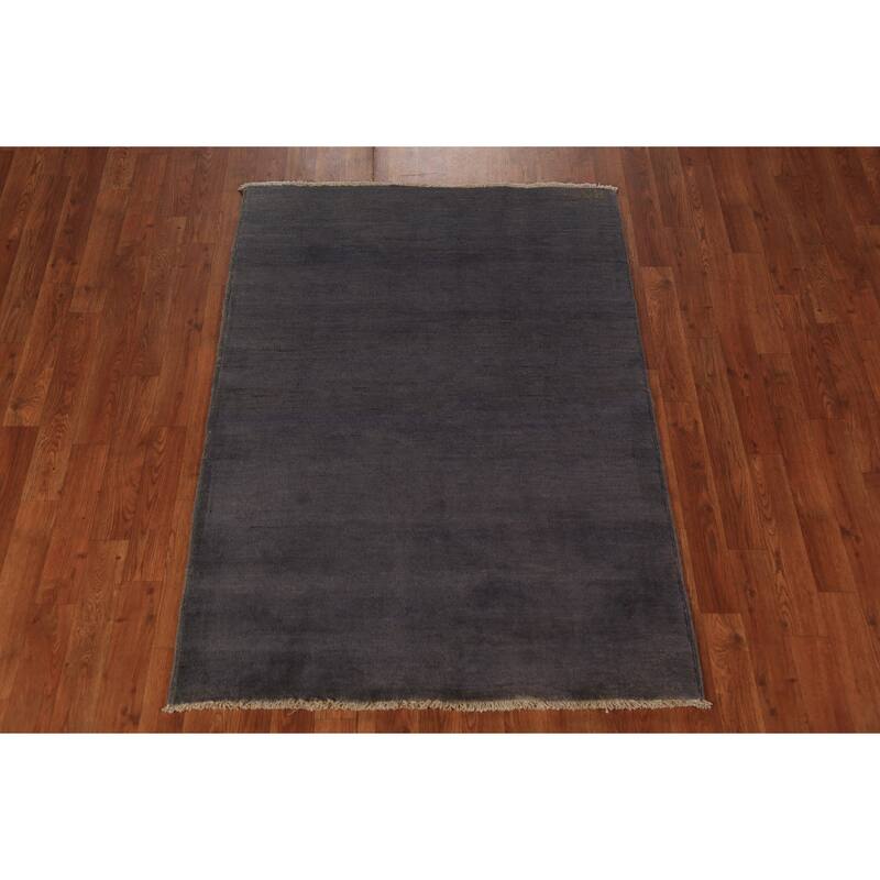 Gray Blue Gabbeh Modern Rug Handmade Wool Carpet - 3'5" x 4'10"