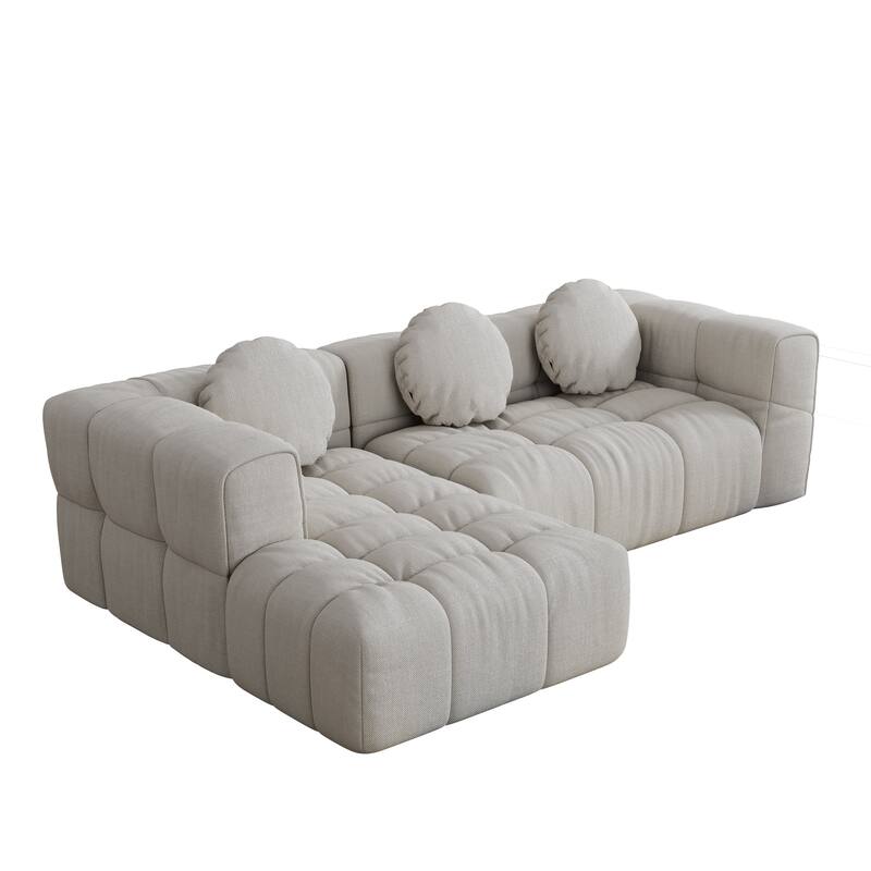 Modern upholstered combination sofa set,fully compressed modular L-shaped combination with 3 pillows,free combination sofa