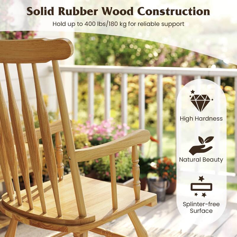 Costway Solid Wood Rocking Chair Porch Rocker Indoor Outdoor Seat - See Details