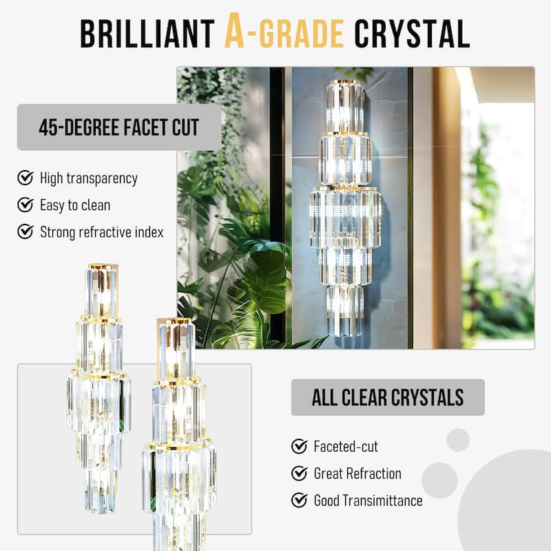 Modern Wall Sconce Contemporary Crystal Gold Bathroom Light Fixtures