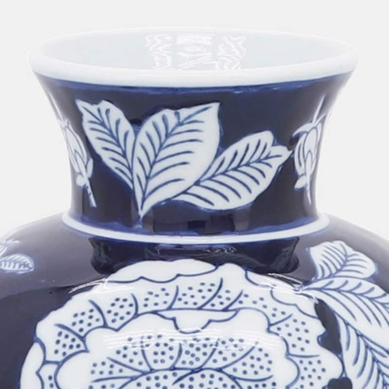 Floral Chinoiserie Ceramic Vase - 9" - White and Blue
