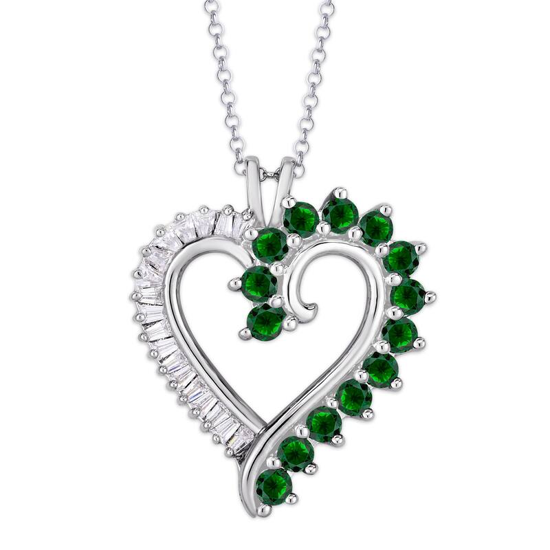 Victoria Townsend Silver Plate Cubic Zirconia Heart Necklace w/Chain - Green