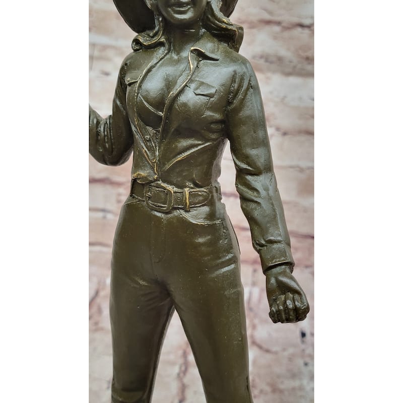 Standing Cowgirl Bronze Sculpture - Wild West Female Rancher Art