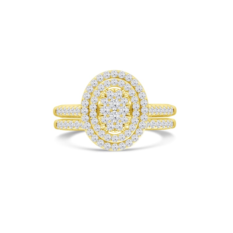 IGI Certified 1/2ct TDW Diamond Cluster Oval Shaped Frame Bridal Set in 10K Yellow Gold for Women