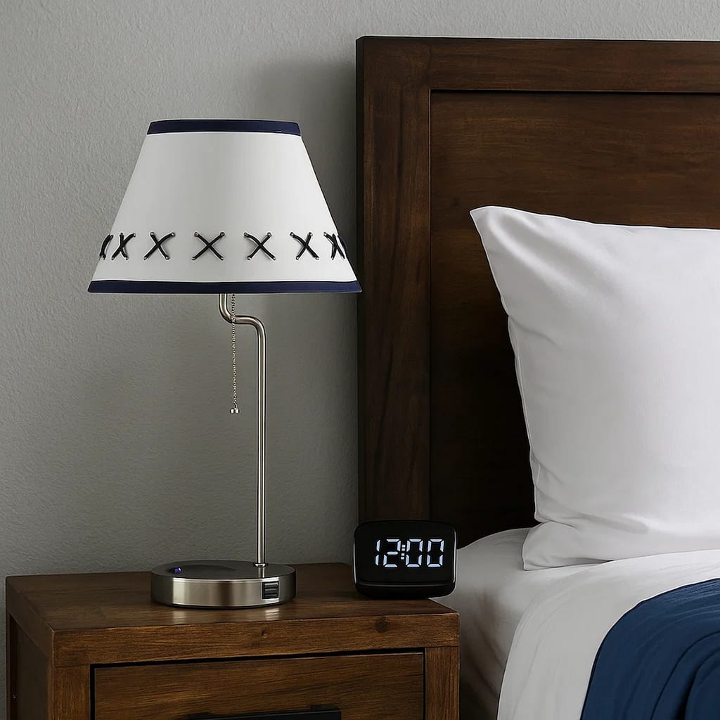 Table Lamp with Wireless Charging and USB Port, Silver