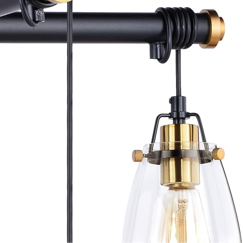 Kassidy 5-Light Industrial Black and Brass Chandelier with Teardrop Glass - 26.5-in W x 16-in H x 26.5-in D
