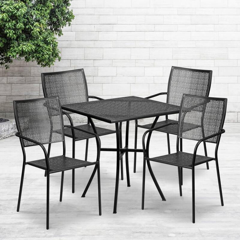 28'' Square Indoor-Outdoor Steel Patio Table Set with 4 Square Back Chairs
