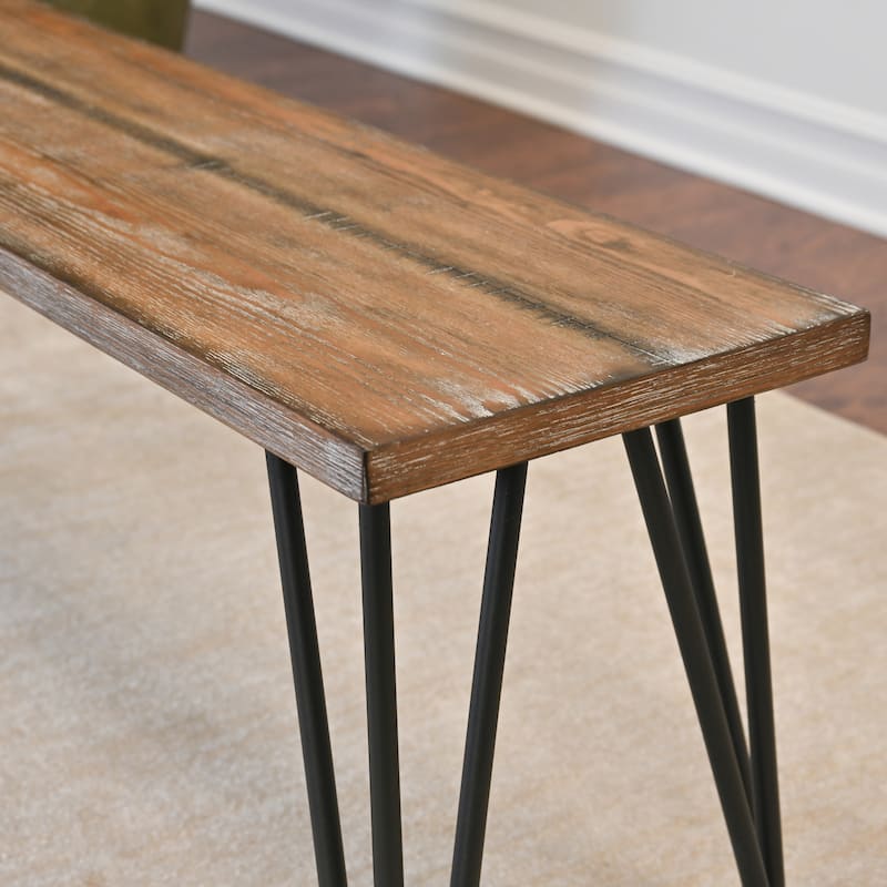 Industrial Wood Dining Bench, Rustic Dark Pine Finish