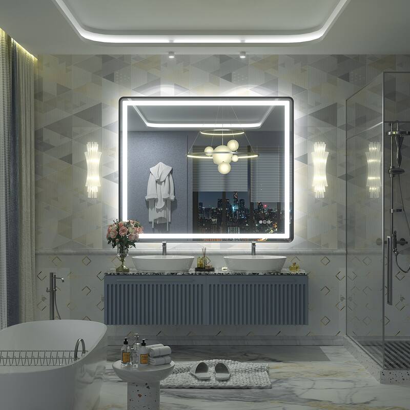 UL Certified Black Metal Framed LED Front Light and Backlit Anti-Fog Wall Bathroom/ Vanity Mirror