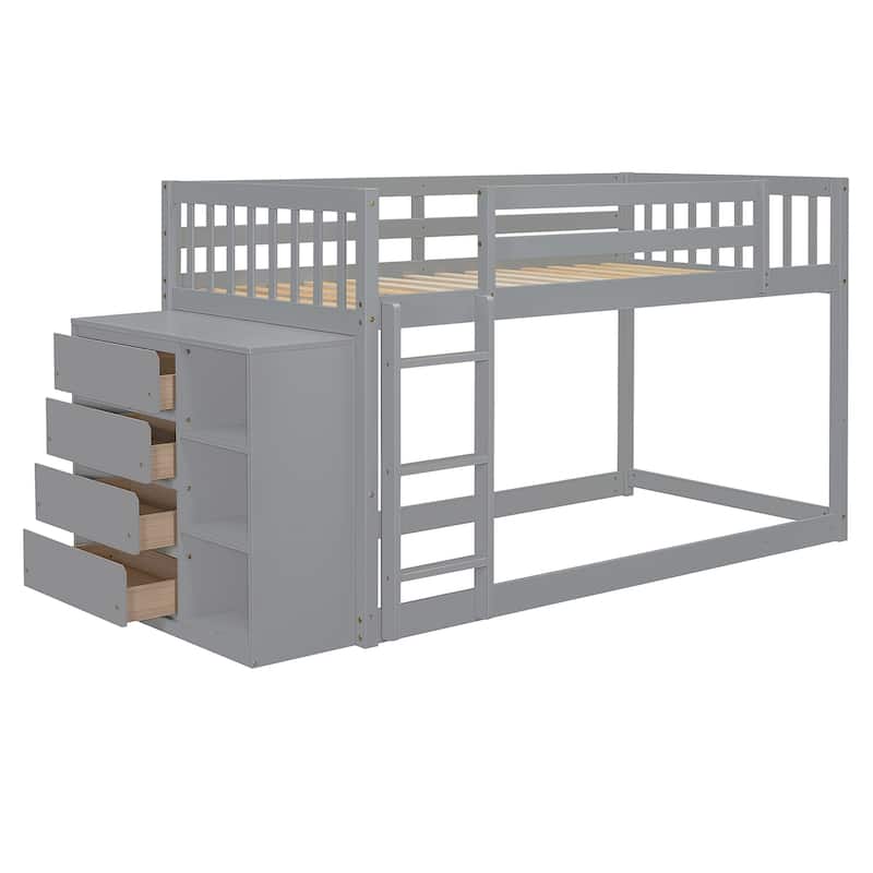 Twin Over Twin Bunk Bed with Storage Drawers and Shelves - Perfect for Sleepovers