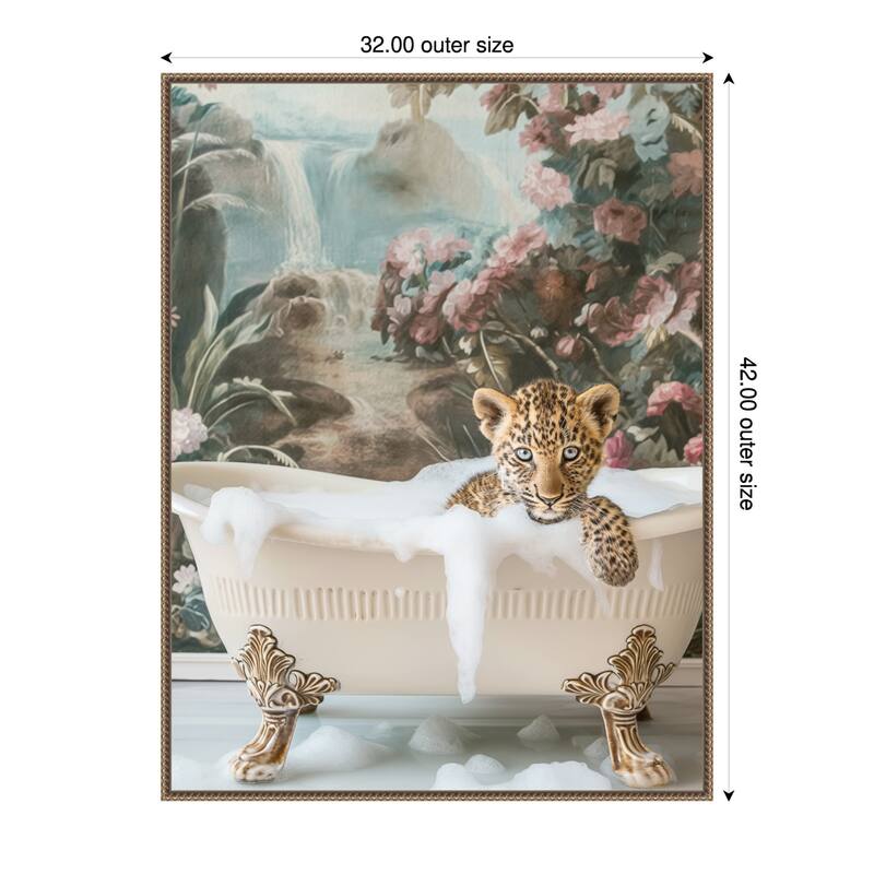 Leopard Spa Retreat by Niky Rahner Framed Canvas Wall Art - 32 x 42 in