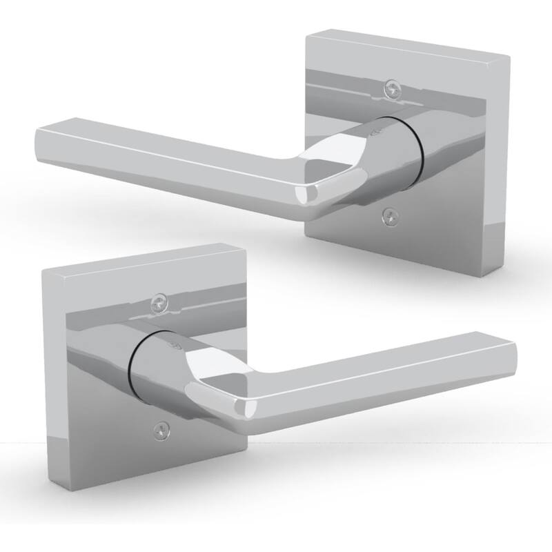 Mega Handles PRIME Reversible Dummy Interior Door Levers with Square Rosette for French Doors & Closets, Modern Stainless Steel -  Non Turning Reversible Handing|Polished Chrome