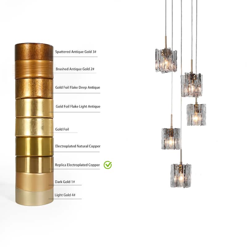 Kasy Modern 5-Light Cluster Chandelier Textured Glass Kitchen Island Pendant Light - D 15" x H 9"