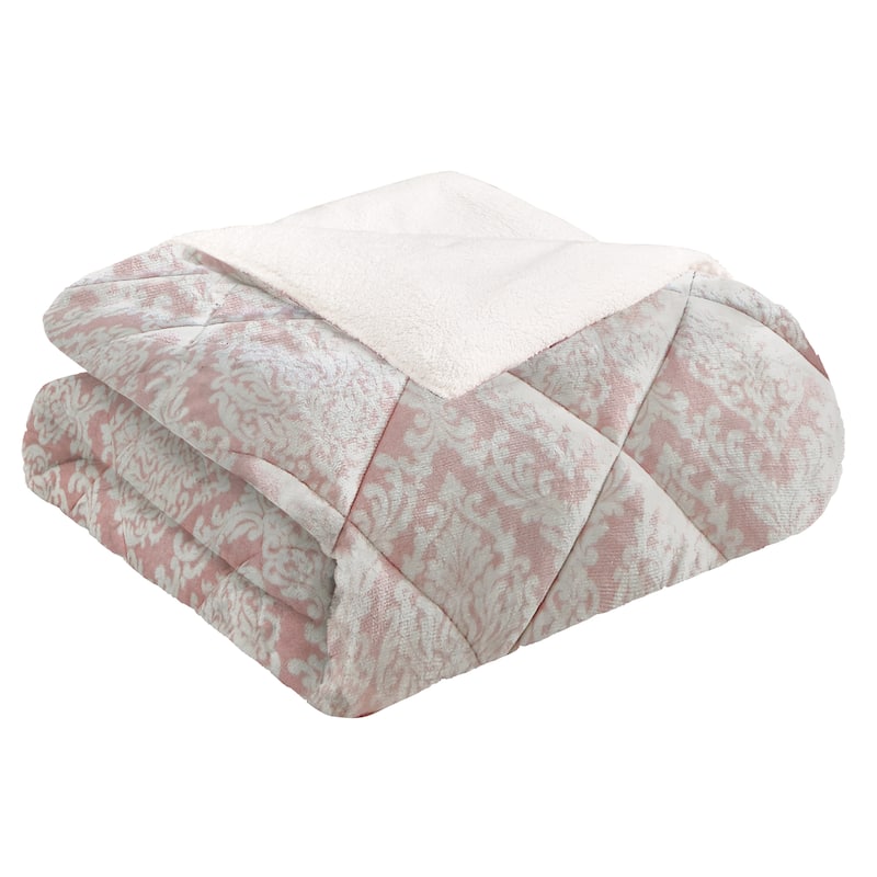 CEDAR COURT Hyde Damask Blush Pink 3-Piece Ultra Plush/Sherpa Comforter Set