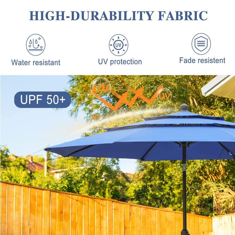 Aoodor Patio Umbrella 10 ft. for Dining Table Outdoor Market Yard Use 3 Tier Ventilation (Umbrella only)
