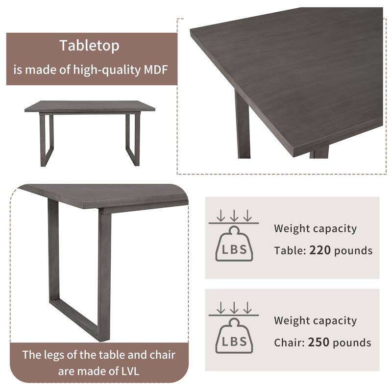 Modern Minimalist Dining Table and Chair Sets Farmhouse Kitchen Dining Table Sets with Ladder Chair Back for Family Gathering