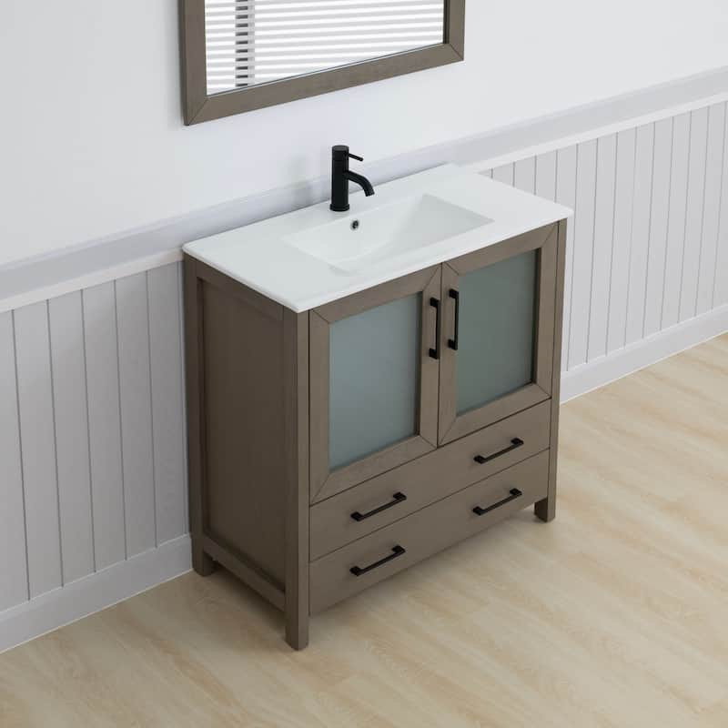 Vanity Art 36-Inch Single Sink Bathroom Vanity Set Dove-Tailed Drawers, 1 Cabinets, 1 Shelf, Soft-Closing Doors with Free Mirror