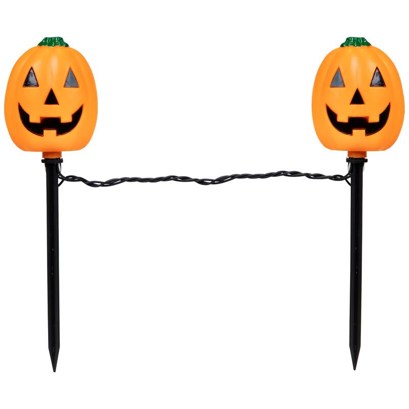5 Jack-O-Lantern Shaped Halloween Pathway Markers - 3.75ft Black Wire