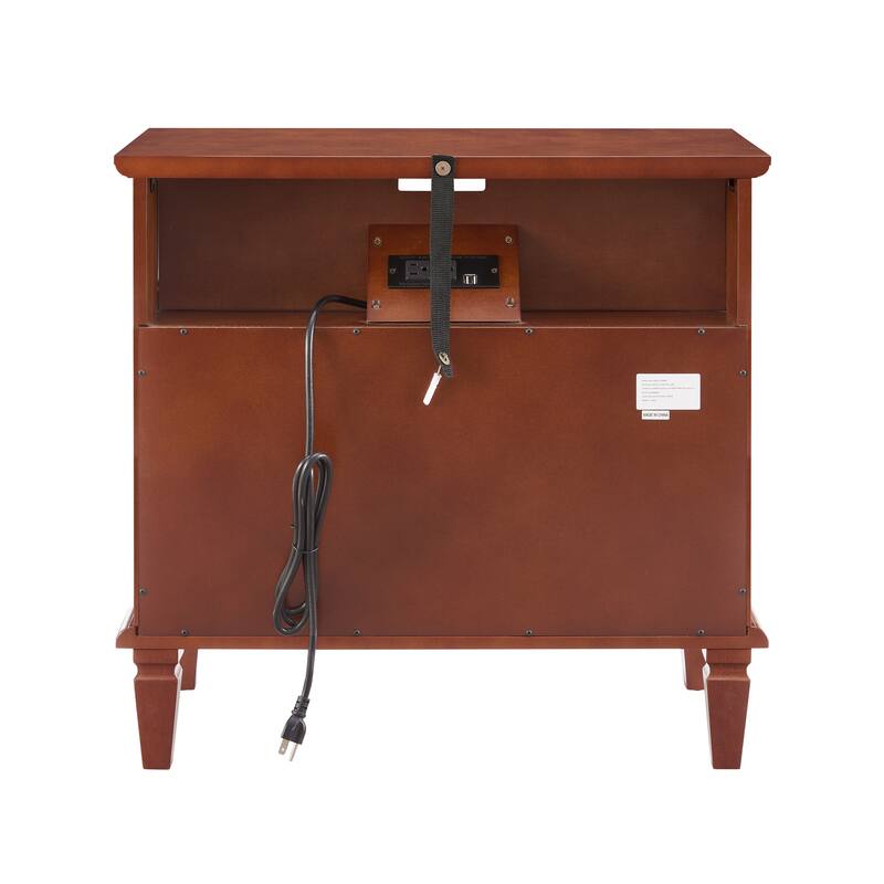 2 Drawers Dresser Nightstand with Charging Station, End Table Walnut Side Table Storage Cabinet with Wood Legs